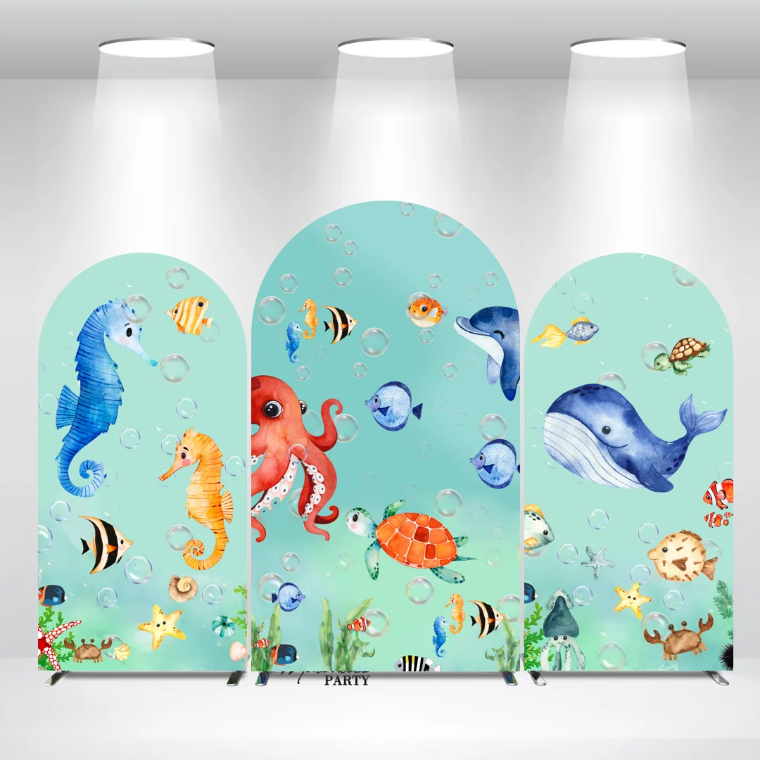

Infauna Whales Octopuses Seahorses Turtles Birthday Baby Shower Arch Backdrop Cloth Cover