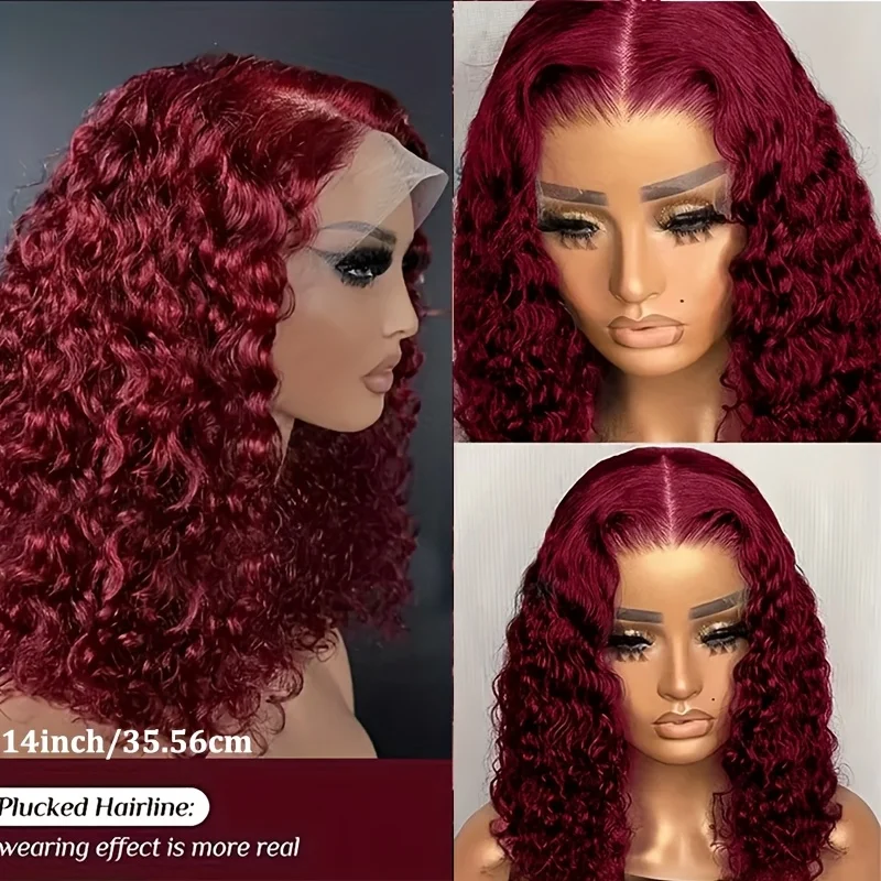 13x4 الدانتيل إغلاق ارتداء والذهاب موجة عميقة بوب شعر مستعار 200% الكثافة 99J شعر بشري مجعد الباروكات للنساء السود