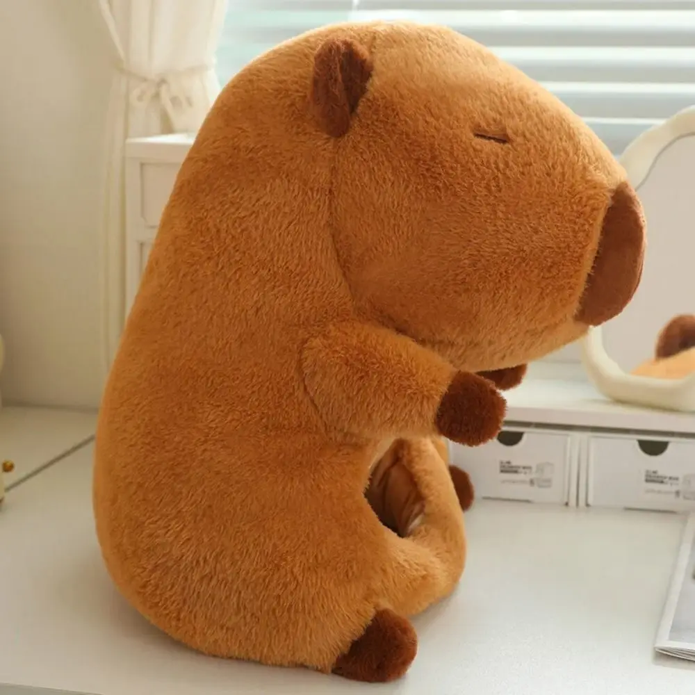 Bonita muñeca de peluche Capybara gorro de pelo de felpa gruesa y esponjosa máscara de cabeza de capibara colección suave Animal de peluche sombrero de roedor regalo para niños