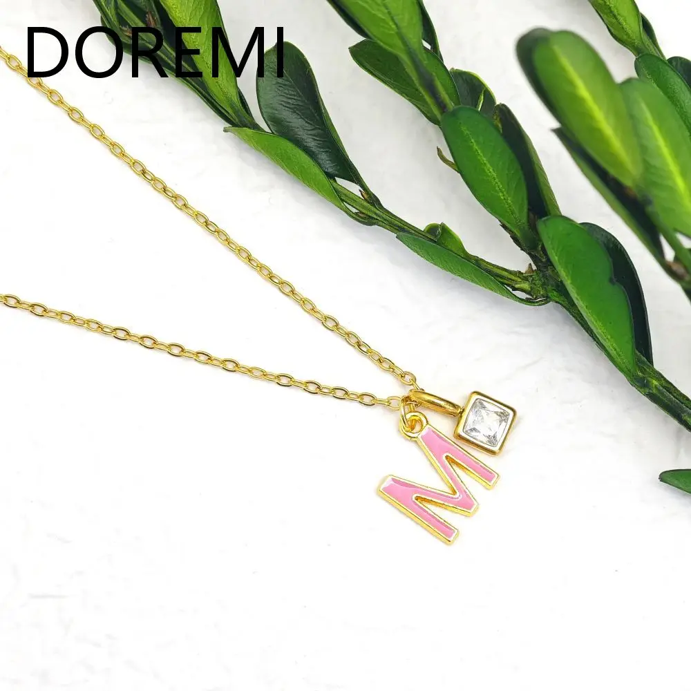 DOREMI DIY Enamel Letter Birthstone Necklace Oil Drip Colorful Letter Custom Necklace Jewelry