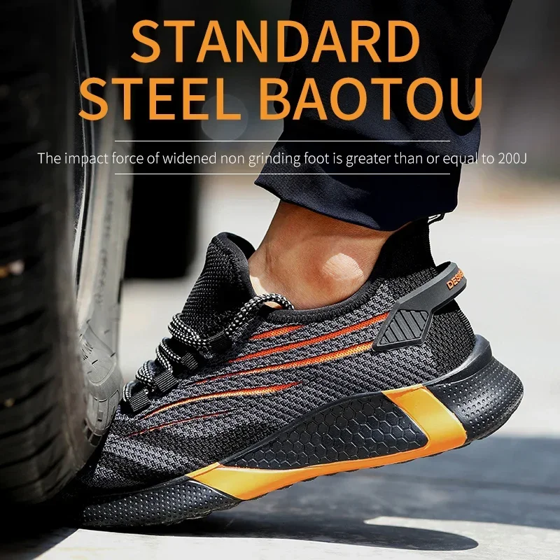 New 2026 Lightweight Breathable Men Safety Shoes Steel Toe Work Shoes For Men Anti-smashing Construction Sneaker With Reflective
