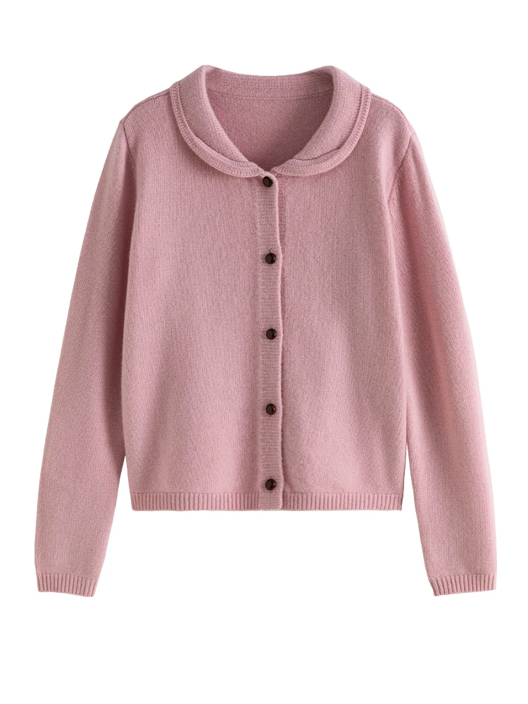 DUSHU Age-reducing Ballet Pink Sweater Cardigan for Women Winter New Style Shoulder 100% Wool Knitted Warm Jacket Female