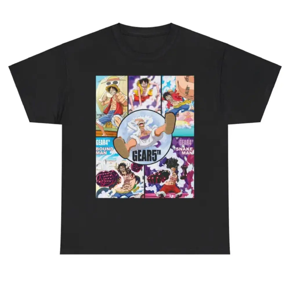 원피스 블랙 티셔츠 남녀공용 2025 여름 코튼 반팔 루피 기어 변신 컬렉션 디자인 기어5 니카 형태