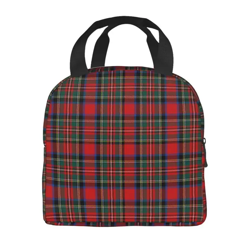 Tartan Plaid Thermal Insulated Lunch Bag Geometric Gingham Check Texture Lunch for Kids School Children Storage Food Box