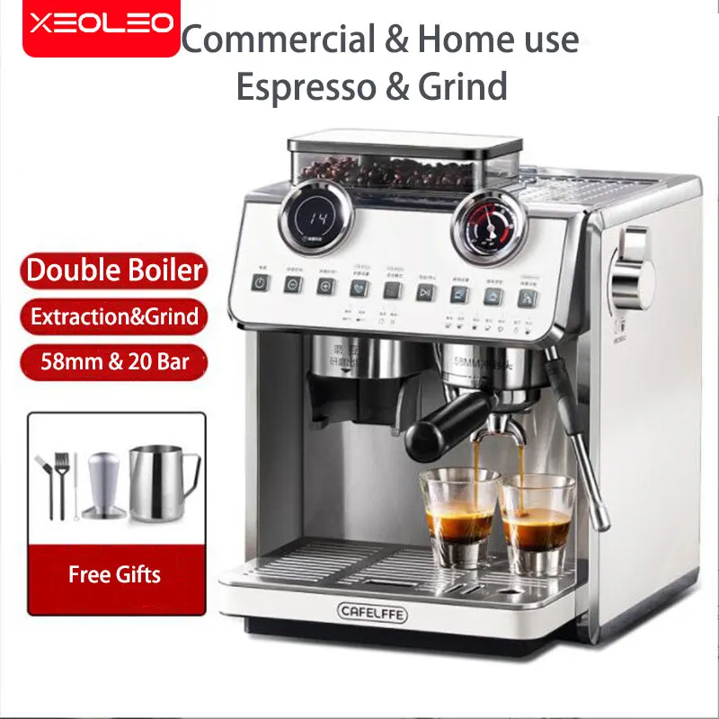 

Xeoleo Commercial Espresso Coffee Machine 20Bar Coffee Grinder with Cappuccino Steam Milk Frother Semi Automatic Espresso Maker