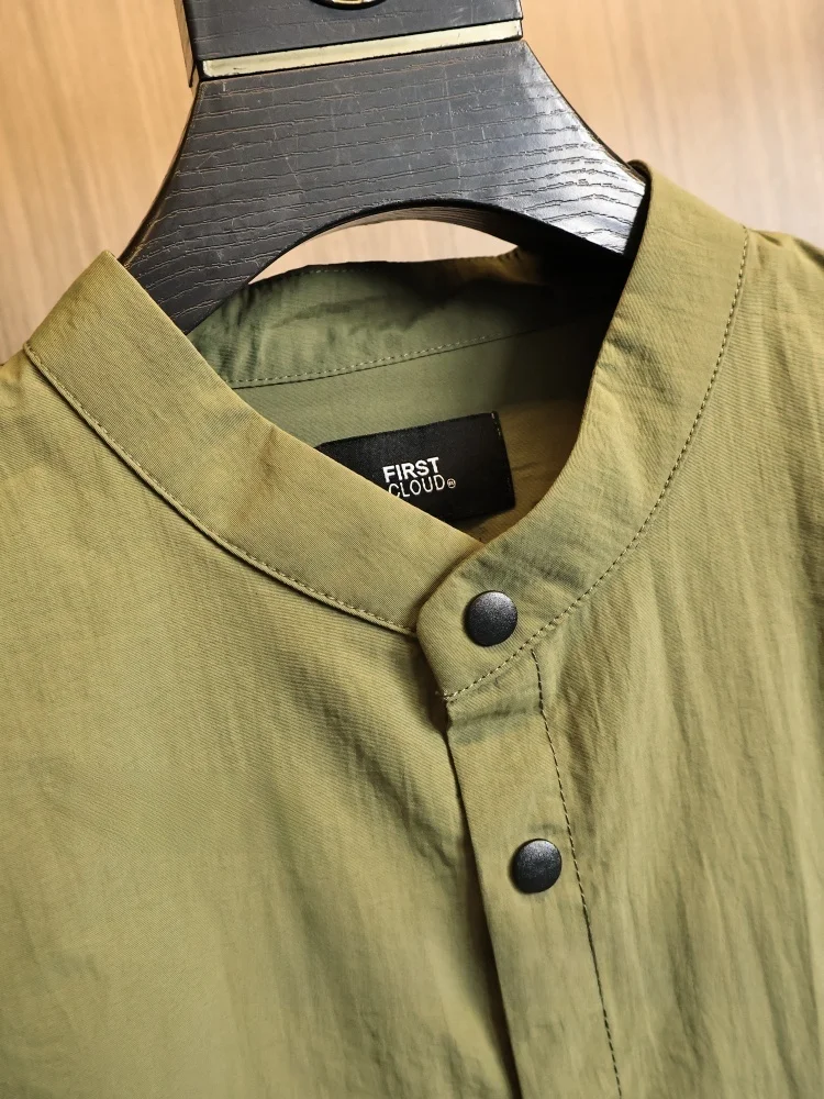 Outdoor Functional Wind Resistant Men's Shirt Thin Micro Pleat Texture Henry Collar Spring Fashion Urban Style Standard Fit