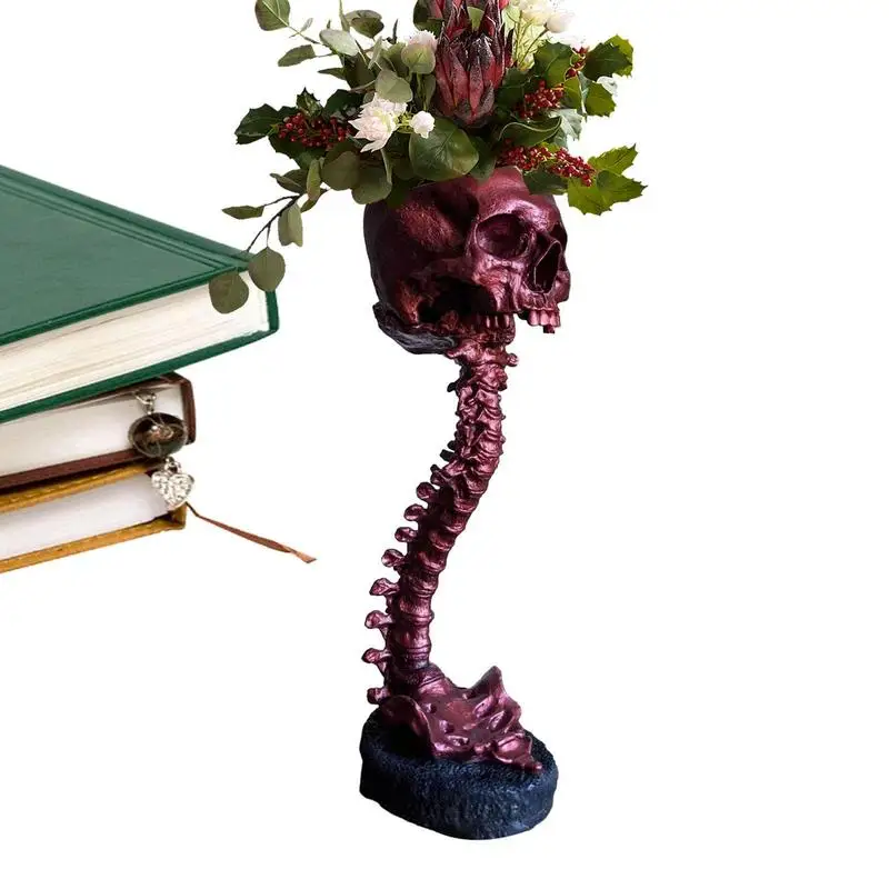 

Skull Planter Spine Stand Set Goth Spooky Decor Deep Polyresin Skulls Pot Skeleton Home Decor Scary Halloween Style Decor