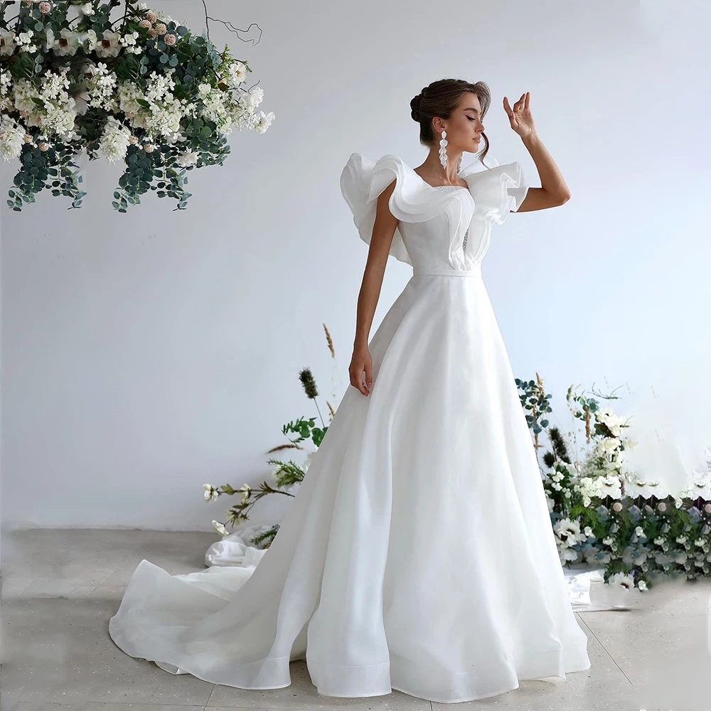 

Stylish Weddings Dresses Sleeveless A-line Garden Brides Dress with Ruched Beading Organza Bridal Gown Customized robe de mariée