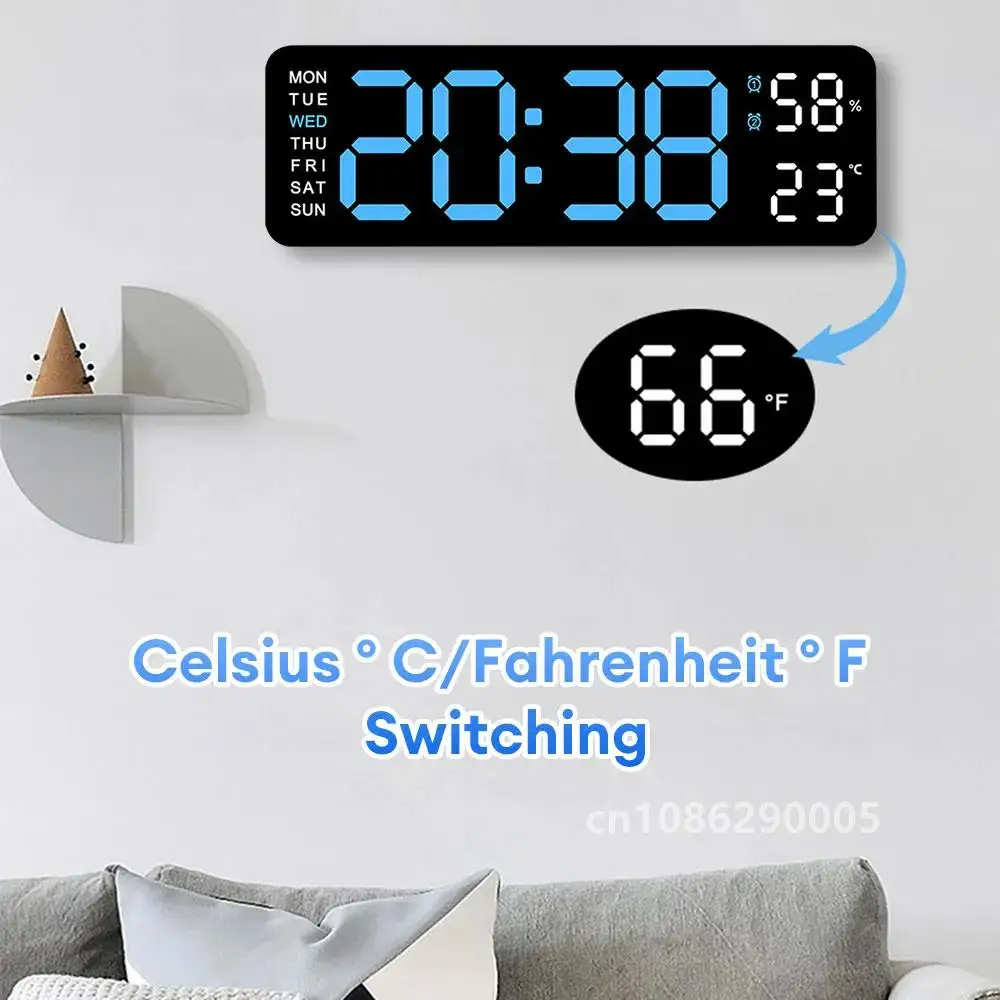 Large Digital Wall Clock Temp Date Week Display Timer Auto-dimming  Table Clock 12/24 Hours Wall-mounted Alarms LED Clocks