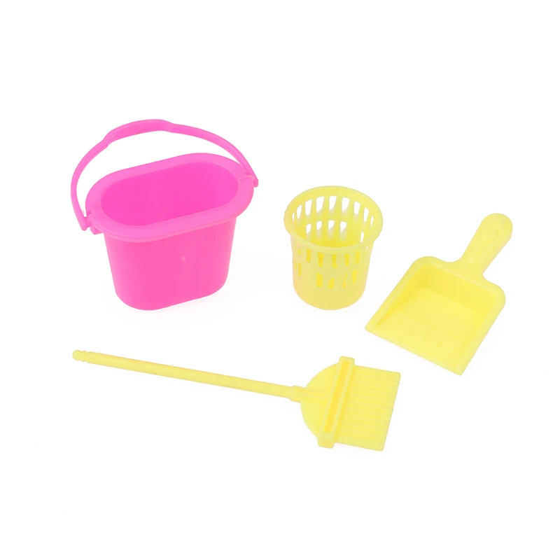 4Pcs/Set 1/12 Dollhouse Miniature Cleaning Tools Set Dollhouse Furniture Decoration Dolls House Accessories Pretend Play Toys