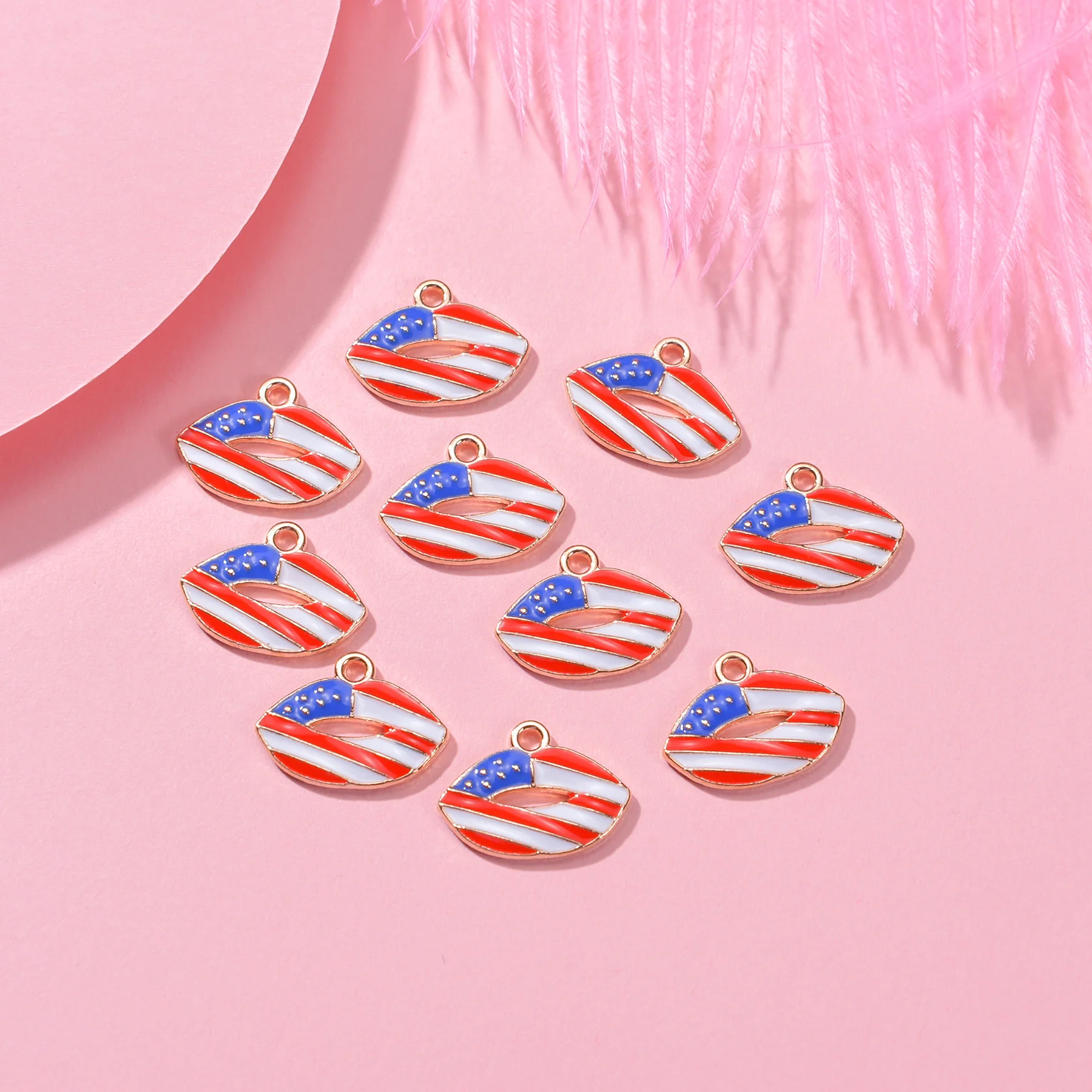 New American Flag Series Lip Enamel Charms DIY Independence Day Celebrations Jewelry Accessoriess Necklace Bracelet Earrings