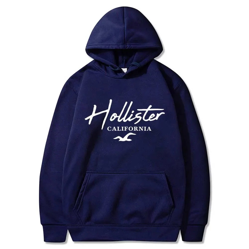 2024 New Streetwear Hoodie HOLLISTER printing Fleece Loose Black Hoodie Long Sleeve Pocket Sweatshirt For Women Hoodies