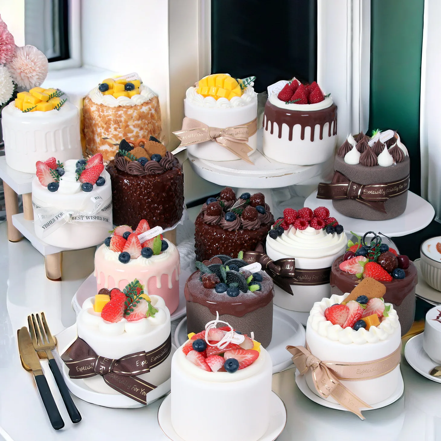 4Inch Simulation Birthday Cake Model Fake Fruit Cream Cake Photography Props Birthday/Wedding Party