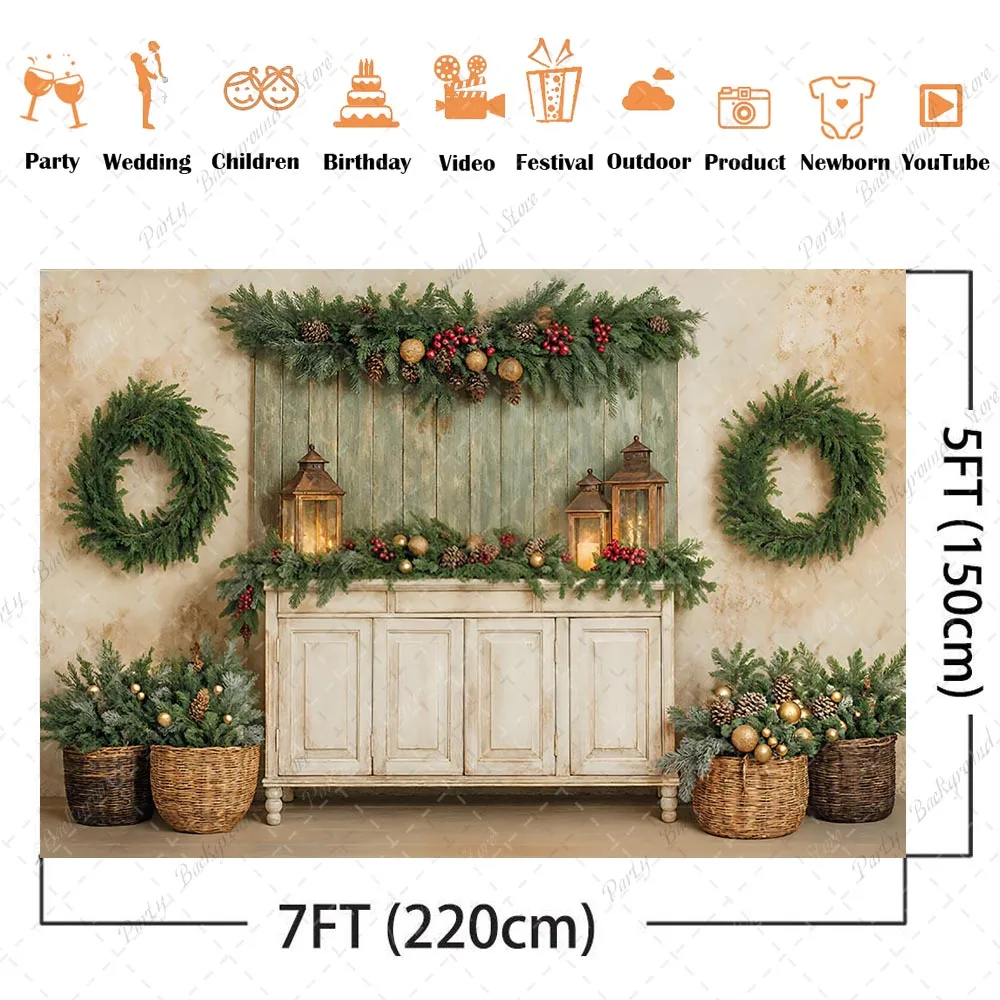 คริสต์มาสต้นสนฉากหลังสำหรับเด็กทารกการถ่ายภาพวินเทจเรโทรคริสต์มาสภาพพื้นหลังจุดส่องแสง Photocall แบนเนอร์