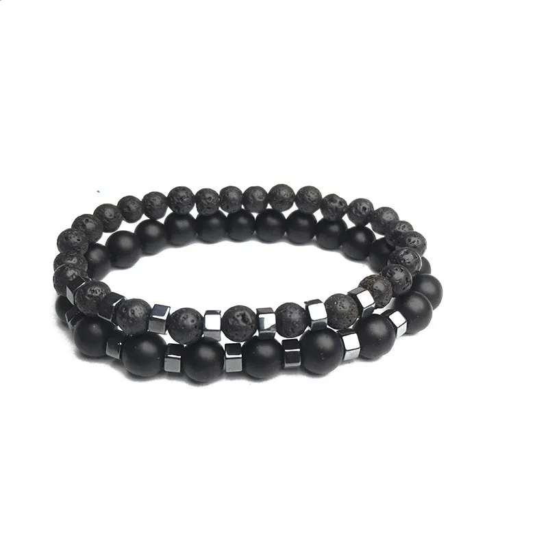 2pcs/set Beaded Bracelet Men Lava Stone Agate Tiger Eye Bead Charm Men Women Bracelet Sets Jewelry Best Gifts Pulsera Hombre
