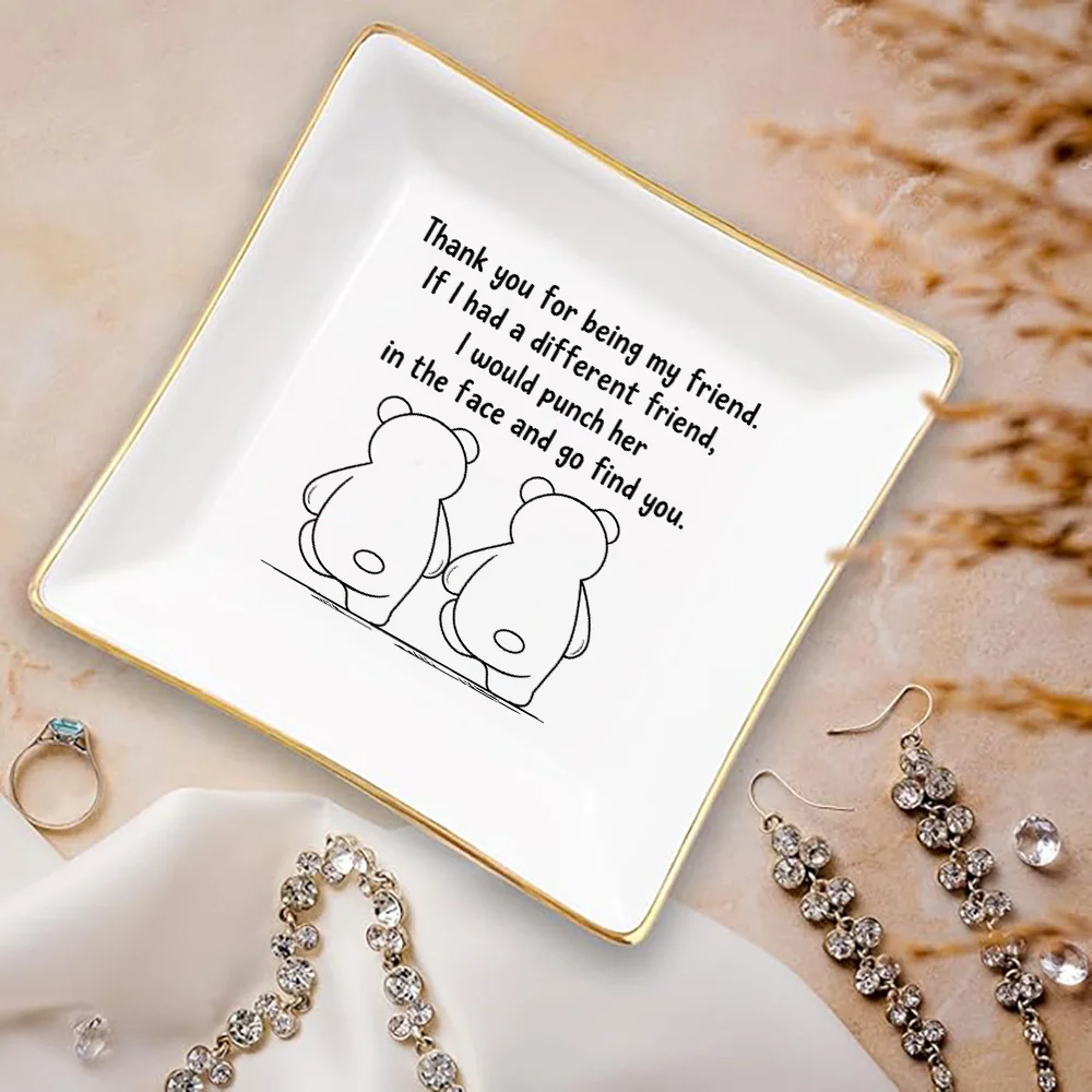

Friends Jewelry Dish - Thank You Gift with Adorable Bear Design / Ideal for Coworker Gifts for Women, Retirement, Birthday & Chr