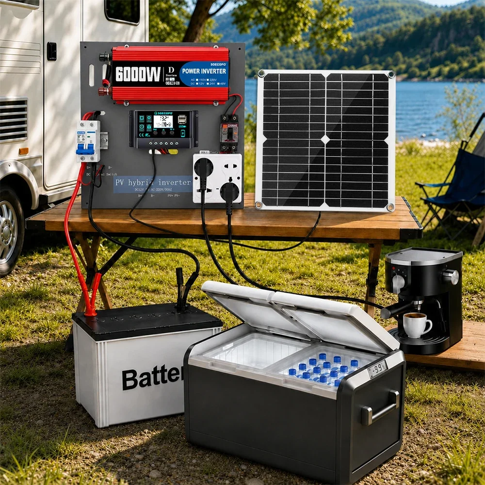 SOECOPO Plug & Play Pre-Wired Solar Power Hub Kit 6000W Inverter 300W Panel Controller 2m Cable High Output for RV Camping Home