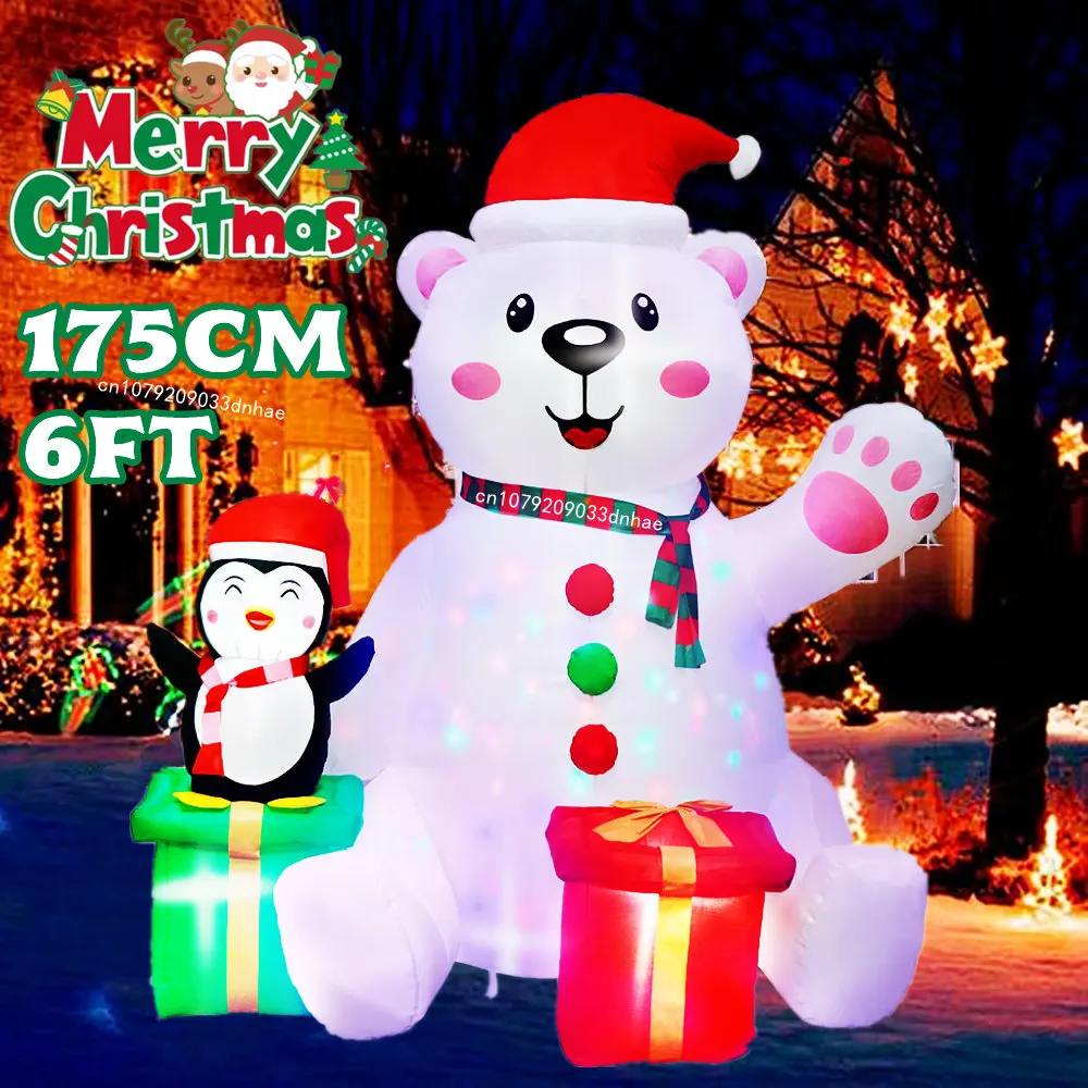 

6FT Christmas Inflatable Polar Bear with Penguin Yard Decorations,Built-in LED Colored Lights For Outdoor Lawn Xmas Decoration