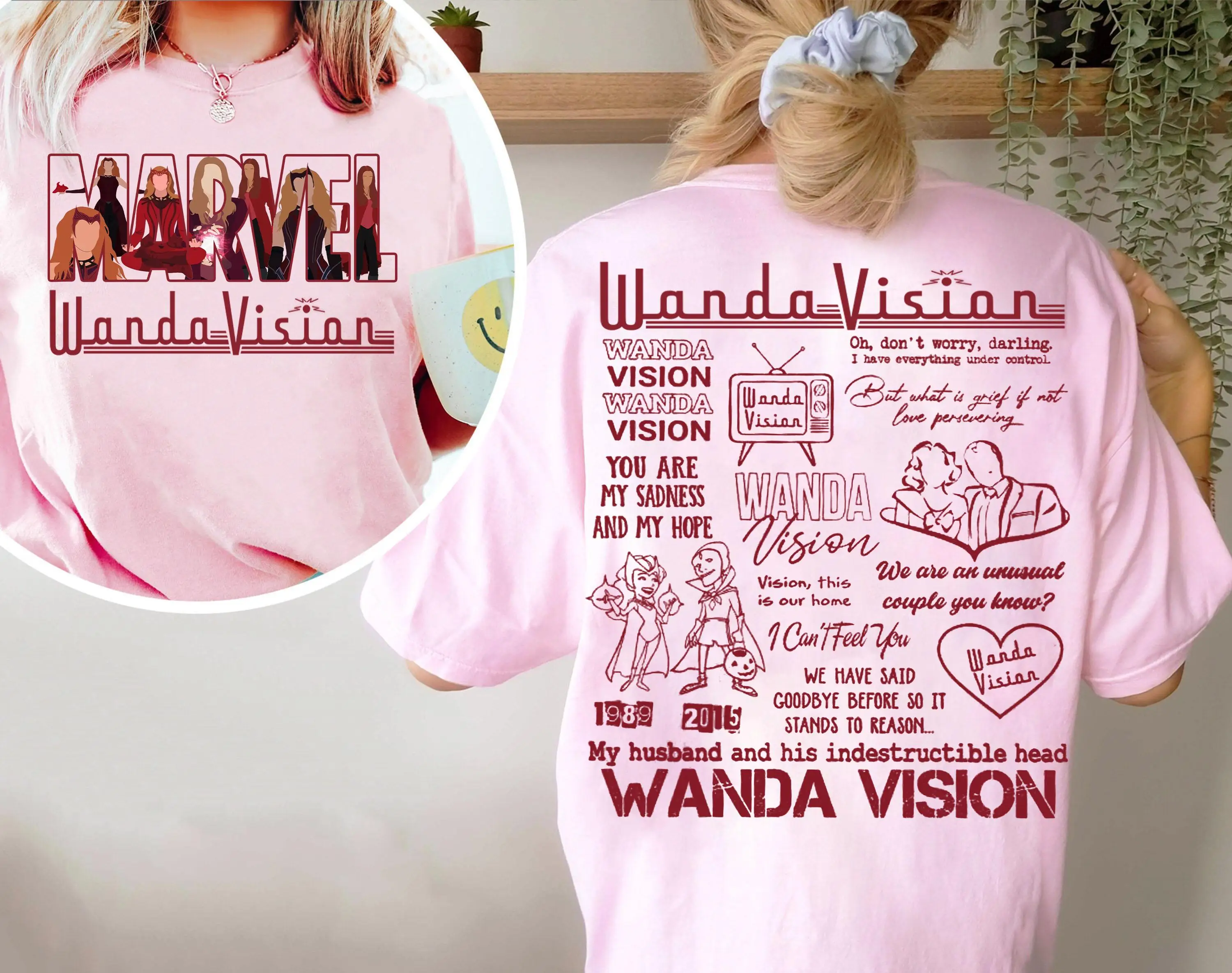 قميص كلاسيكي ملون مريح من واندا فيجن قميص ماكسيموف 1989 قميص ساحرة قرمزي قميص واندا مضاد للبطل المنتقمون