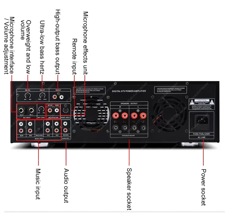 Paulkitson MA5000 Professioneller Leistungsverstärker 450W*2 48-Bit Digitaler Reverb-Chip Bluetooth USB SD-MMC-Karte LCD-Display für die Bühne – Detail 14