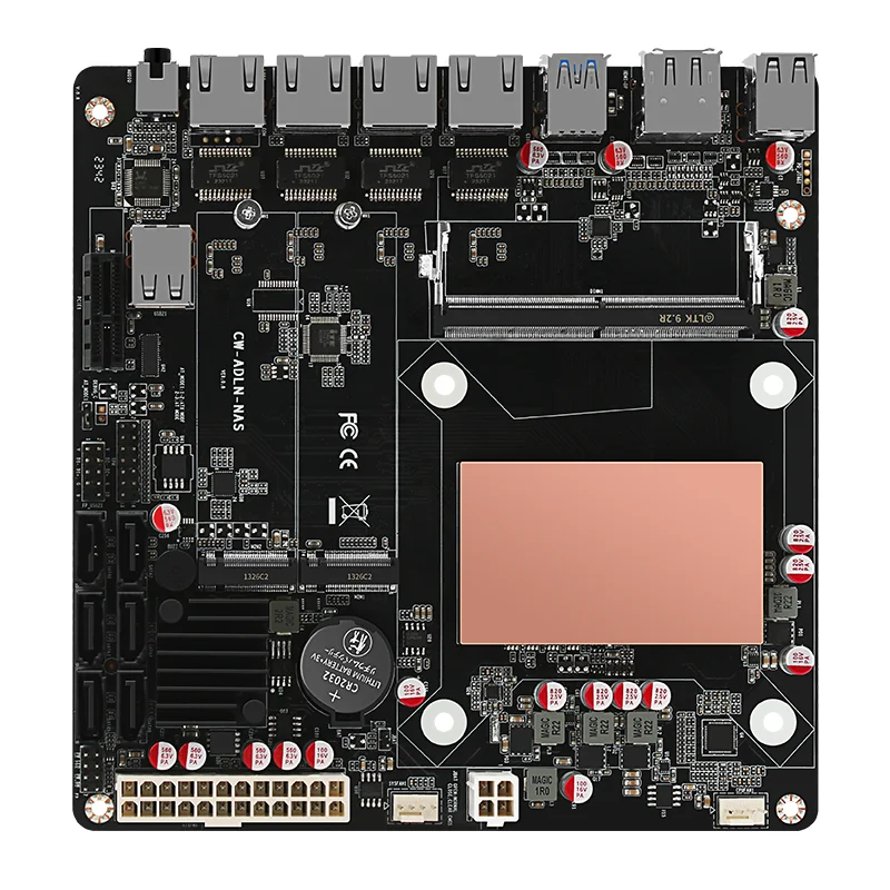 N150 NAS Motherboard DDR5 6*SATA 3.0 4*Intel I226 2.5G Mini ITX NAS Board 2* M.2 With PCIE For Soft Router DIY NAS 17x17CM