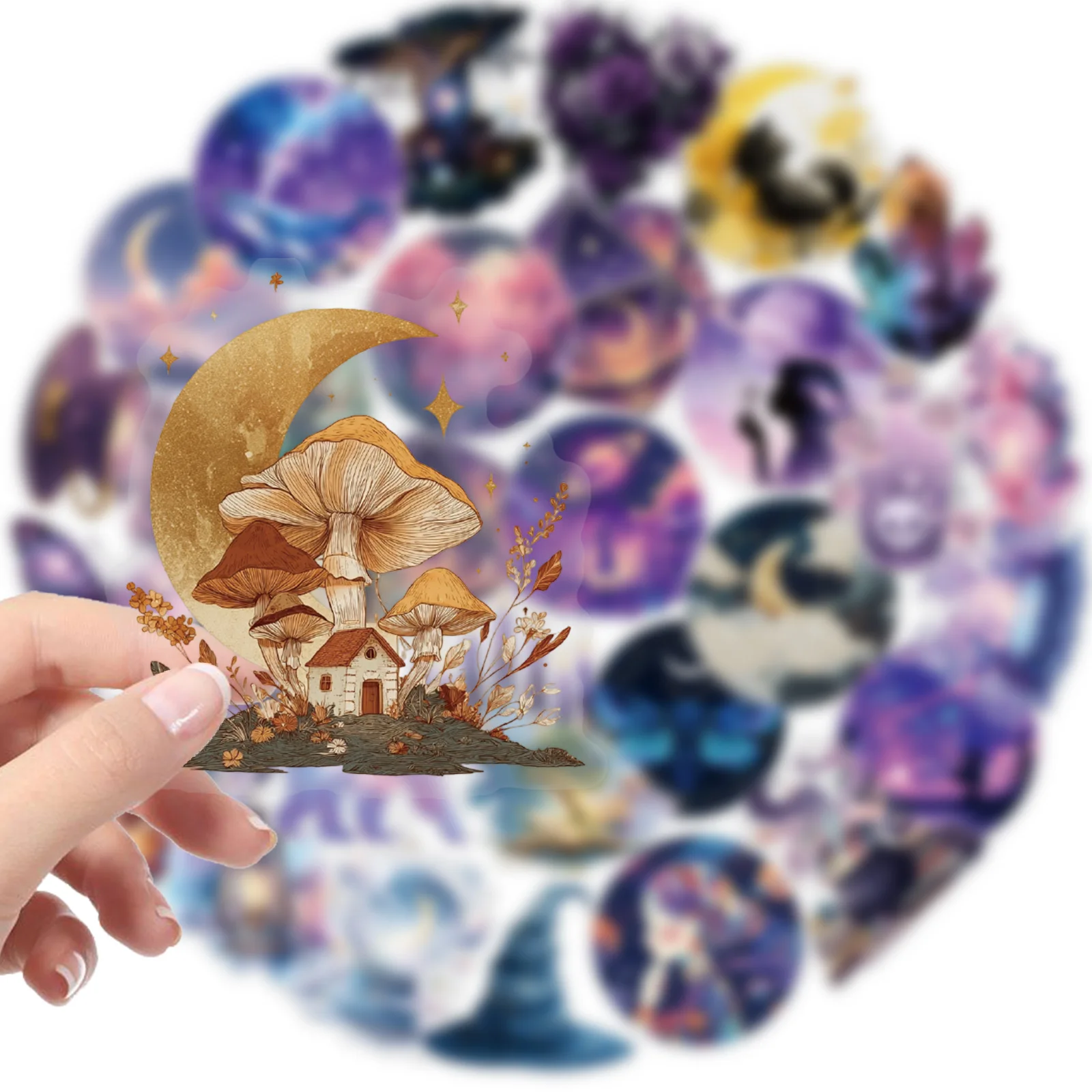 56 SZTUK Kreskówkowe Fioletowe Magiczne Planety Przezroczyste Naklejki PET DIY Dekoracja Etui na Telefon Komórkowy Notatnik Kubek na Wodę Zabawka Prezent Naklejka