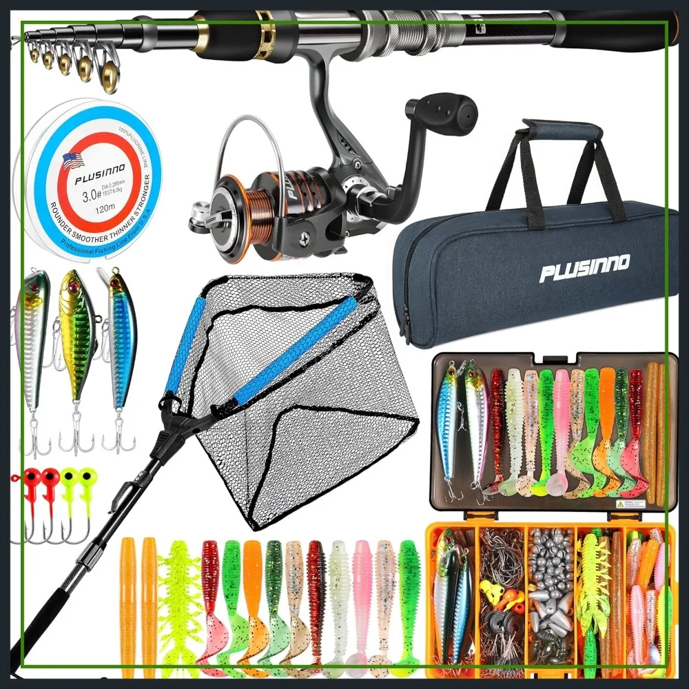 

Fishing Starter Kit: Rod, Reel, 137 Lures, Net, Tackle Box & Bag for Bass Trout