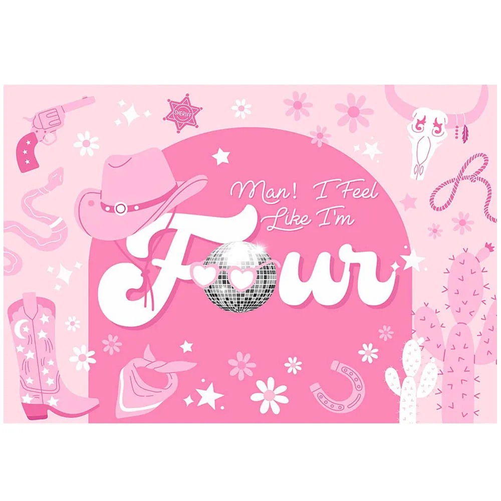 Mocsicka Pink Cowgirl Birthday Background Girl 4th Birthday Party Decor Man mi sembra di essere quattro foto sfondo Banner Photocall