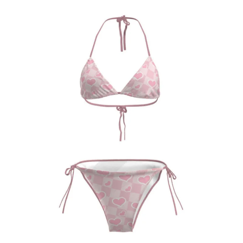 Sweetheart Hot Girl Pink Grid Bikini Set Spring and Autumn Slimming Hot Girl Ins Winter Hot Spring Bathing Strap Swimsuit Trendy