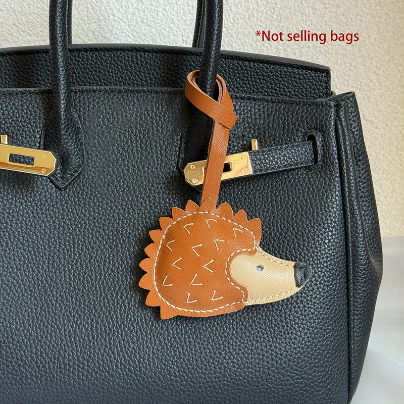 Cute Hedgehog Car Keychain Real Sheepskin Bag Pendant Genuine Leather Auto Decor Accessories Adorable Handcrafted Bag Charm