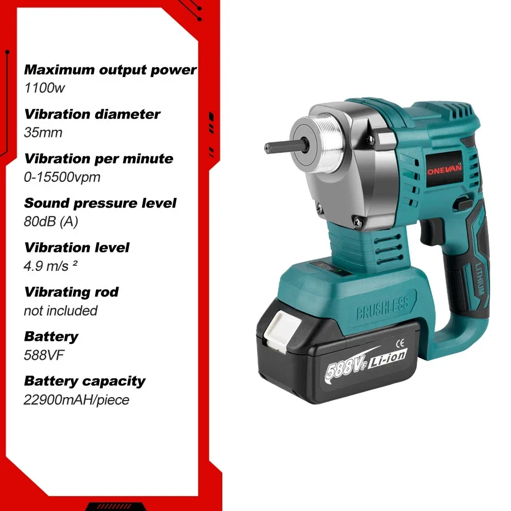 ONEVAN 1100W 15500VPM Cordless Electric Concrete Vibrator Concrete Compactor Concrete Mixing Tool For makita 18v battery