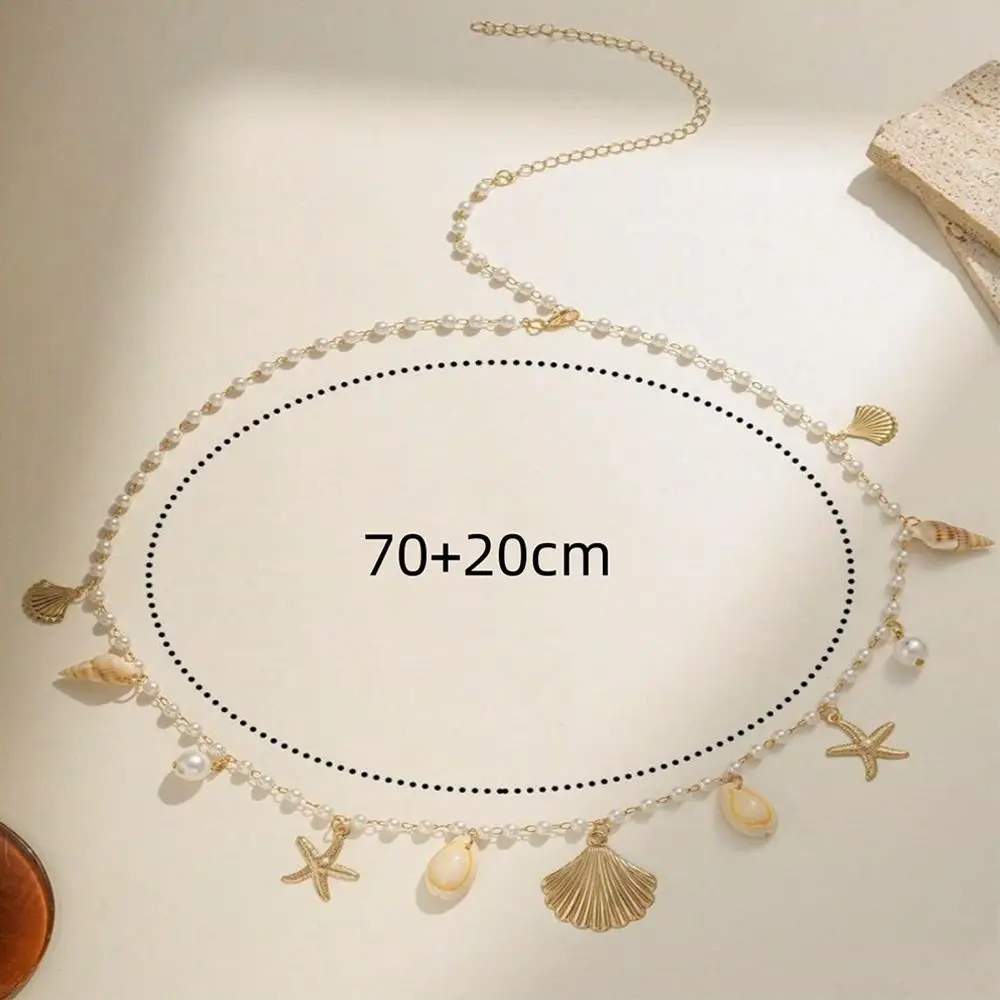 Fashion Bohemian Waist Chain Imitation Pearl Starfish Shell Pendant Body Chain Sea Star Hollow Out Jewelry Accessories for Women