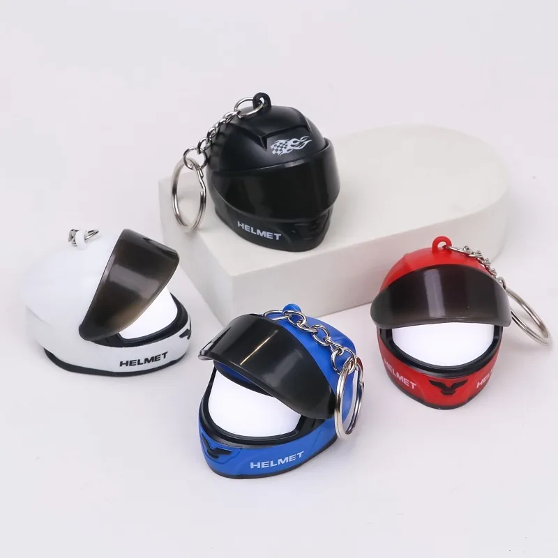 Cool Motorcycle Helmet Keychain with Light Creative Mini Helmet Key Chain for Bags, Keys, Night Warning Light