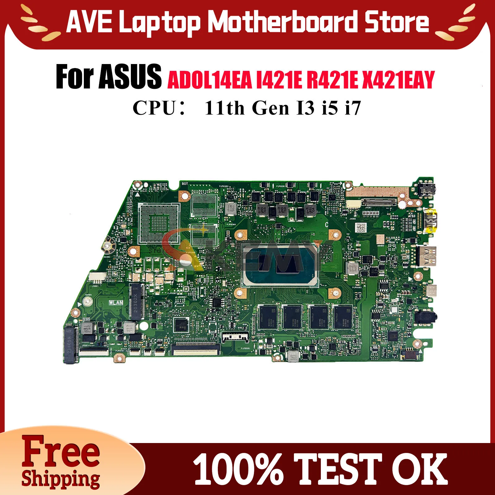 

X421EA Laptop Motherboard For ASUS VivoBook K433E ADOL14EA I421E X421EAY R421E X421E S433E Mainboard With 11th Gen I3 i5 i7 CPU