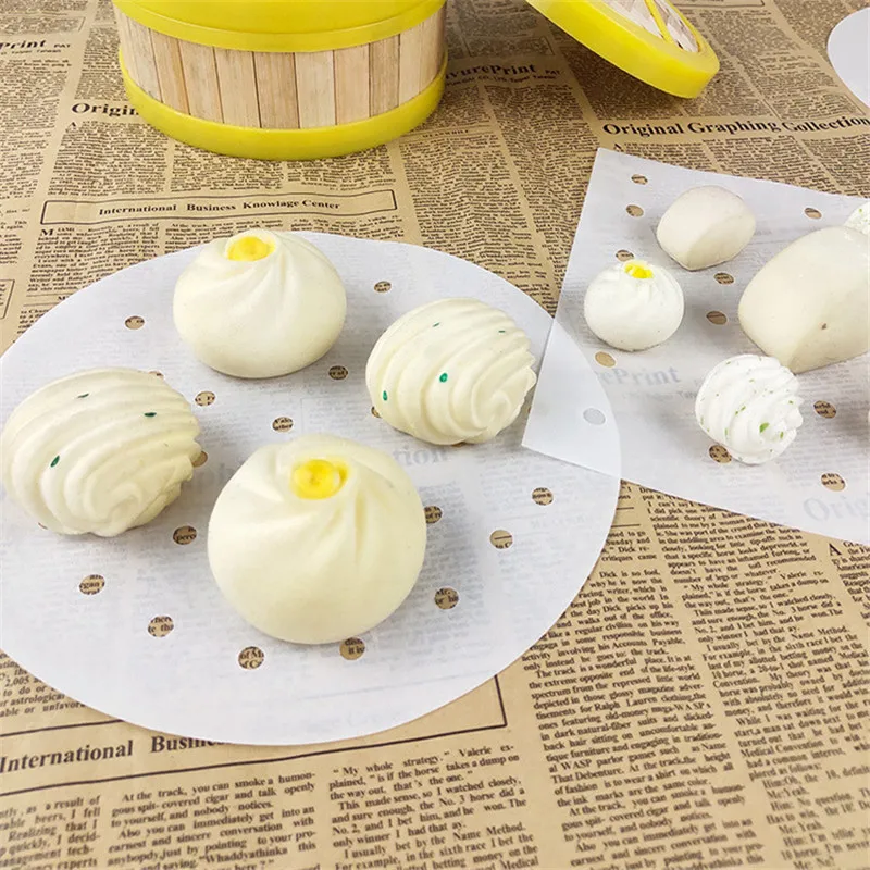 100pcs Round Steamed Bun Papers With Holes Non-stick Household Snack Bread Cake Steamer Oil Paper Pads