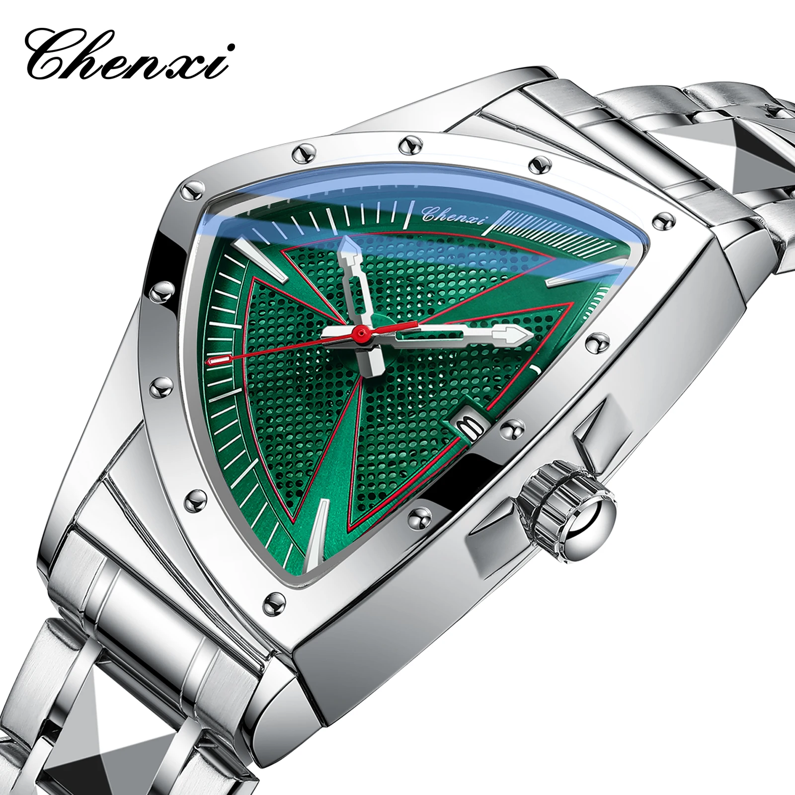 2026 Fashion Chenxi Business Man Watch Unique Triangular Dial Luxury Luminous Quartz Waterproof Men's Full Stainless Steel Watch