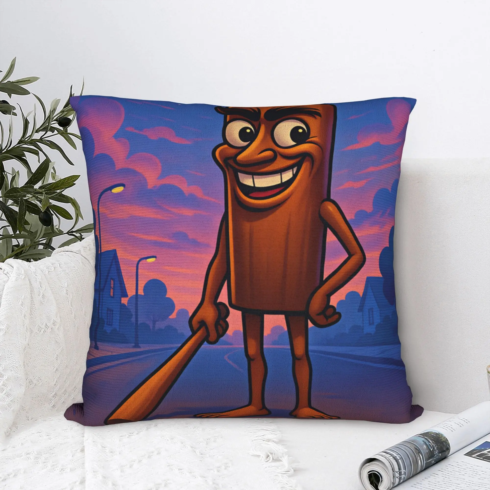 Tung Tung Sahur Sunset Town Street Retro Cartoon Pillowcases  Funny Pillow Case For Sofa Home Decor Graphic Pillow Cover