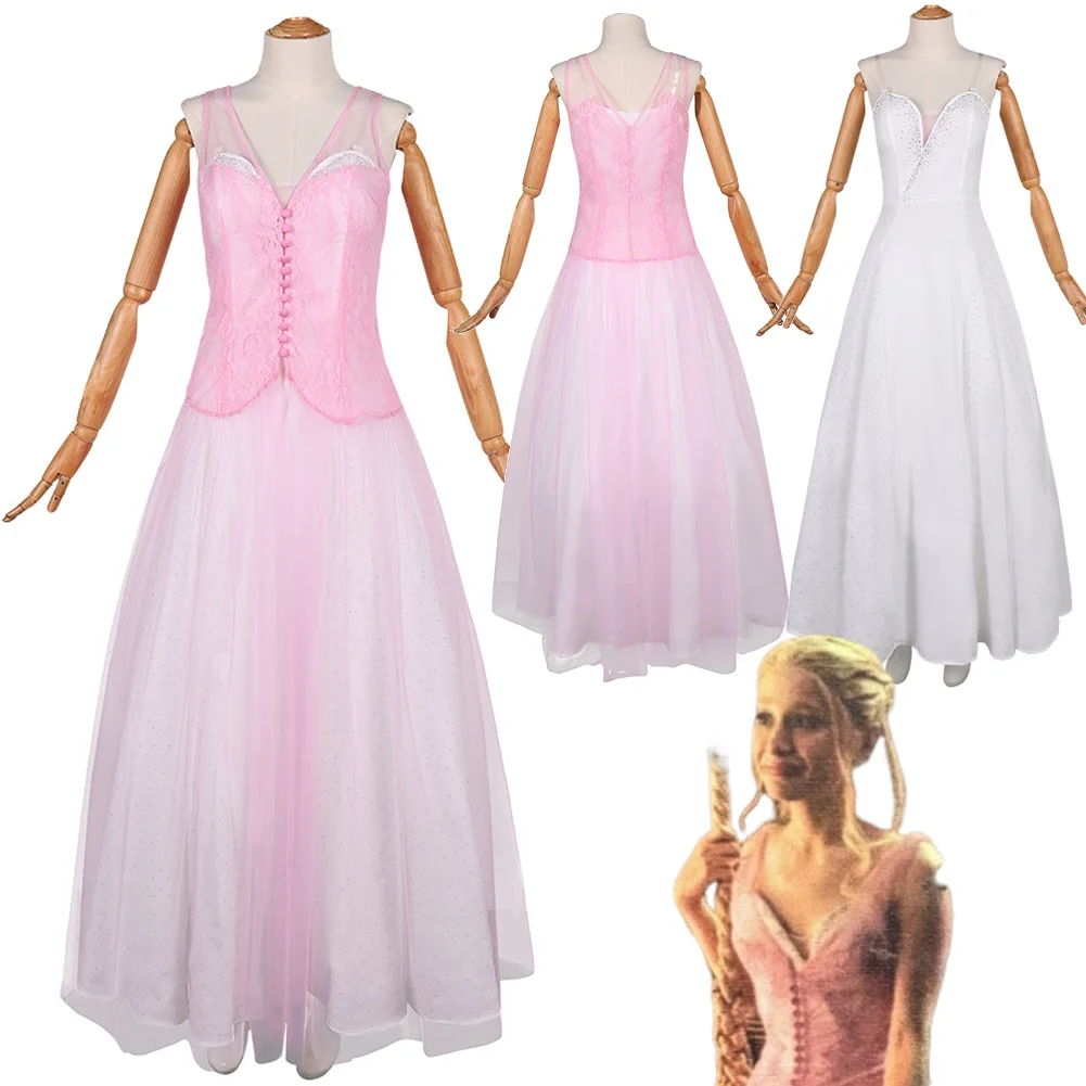 

2025 Movie Wicked ​2 Glinda Dress Cosplay Women Fantasia Lace Skirts Costume Adult Halloween Carnival Party Long Ball Gown Suits