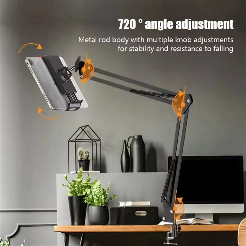 

360° Rotating Long Arm Phone Tablet Holder Overhead Stand Desktop Bed Lazy Cantilever Bracket for Huawei Xiaomi iPhone ipad