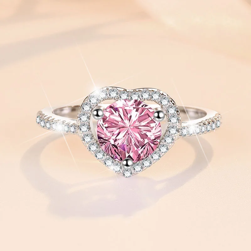 

Heart-Shaped Pink Diamond Ring for Women, Moissanite, 1Ct PT950 Platinum, 3D, Delicate Heart, 1CT, Luxurious, valuable Platinum