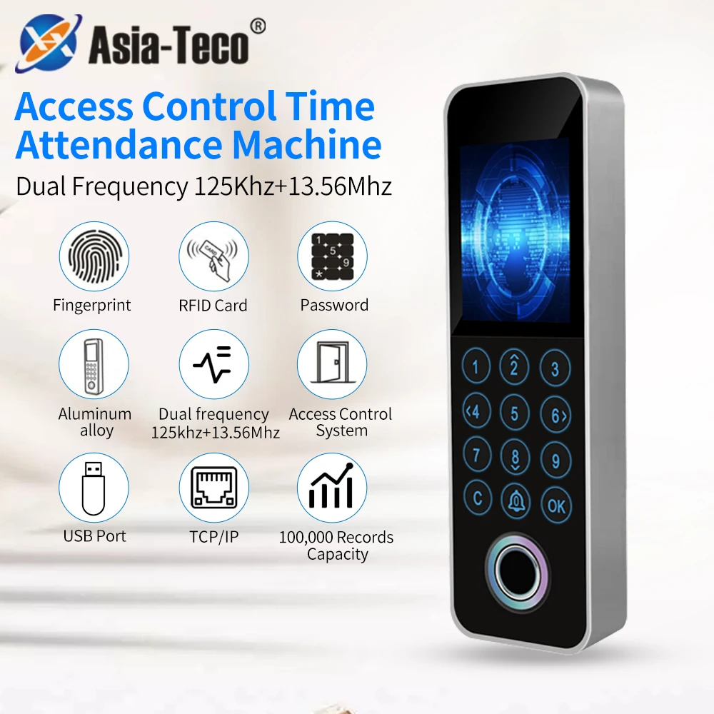 

TCP/IP Network Metal Fingerprint Time Attendance Machine RS485 Dual Frequency EM ID MF IC RFID Access Control System Anti-Tamper