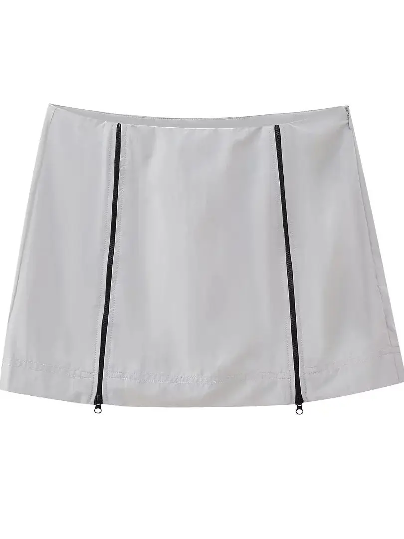 

XEASY 2023 NEW Summer Women Solid Color Button Zipper Pockets Decoration Vintage Streewear Sweet Skirts