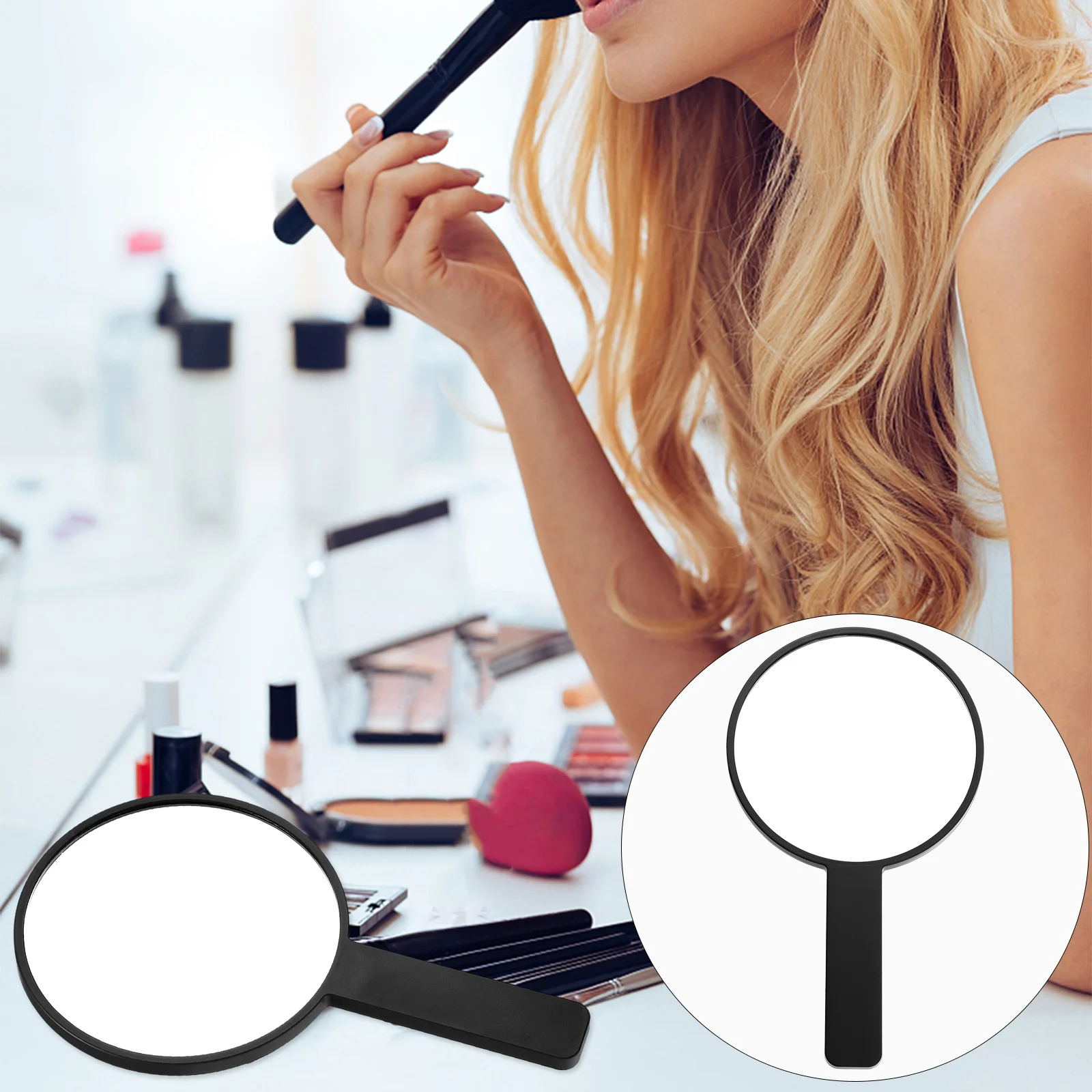 Handspiegel mit Lichtvergrößerung, tragbarer Reise-Make-up-Waschtisch für kleine Frauen