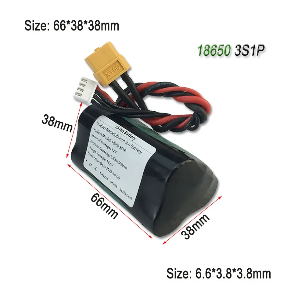 3S1P 12V 3500mAh  42Wh UAV Rechargeable Li-ion Battery, for Various RC Airplane Quadrotor Connector XH2.54+XT60