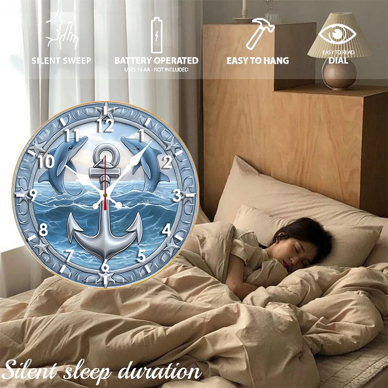 ساعة حائط معلقة خشبية مستديرة صامتة على شكل دولفين، مناسبة لغرفة المعيشة والمكتب وغرفة الدراسة وغرفة النوم والديكور المنزلي #4