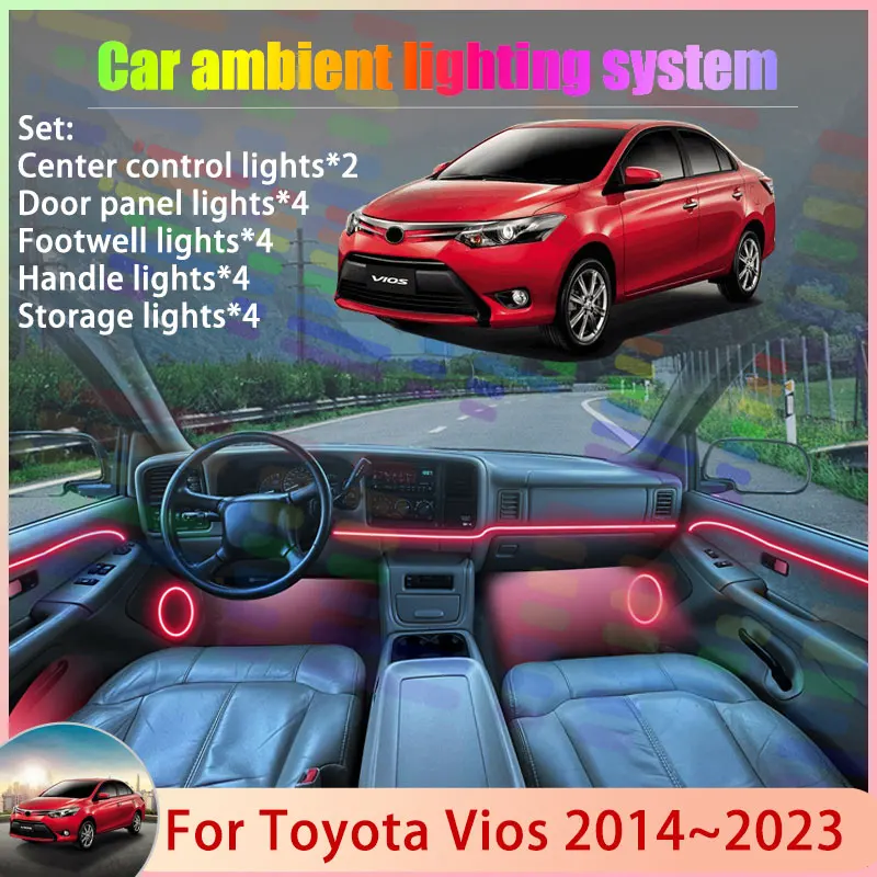 

Для Toyota Vios XP150 MK3 3th 2014 ~ 2023 2015 2016 2/18 в 1 автомобильный атмосферный светильник RGB абажур ансамбль стример атмосферный набор