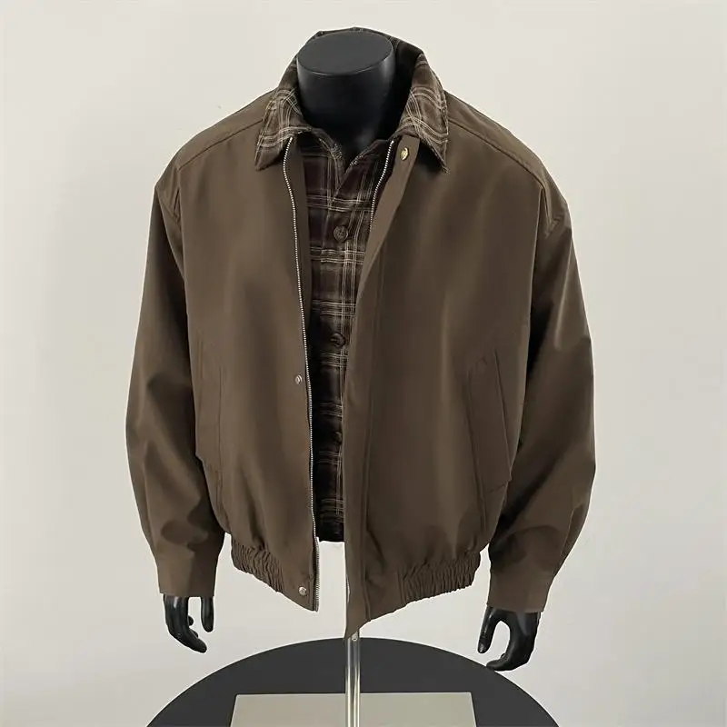 

Мужская куртка в стиле ретро с лоскутным узором и свободным кроем, бейсбольная куртка в американском стиле, верхняя одежда Cleanfit, весенний сезон, длинный рукав