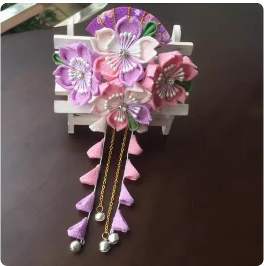 Hairpin Japanese kimono Yukata Headdress Crinkle Cloth Sakura Hair Clip DIY Cosplay Hanfu Tassel Tsumami zaiku Handmade Kanzashi