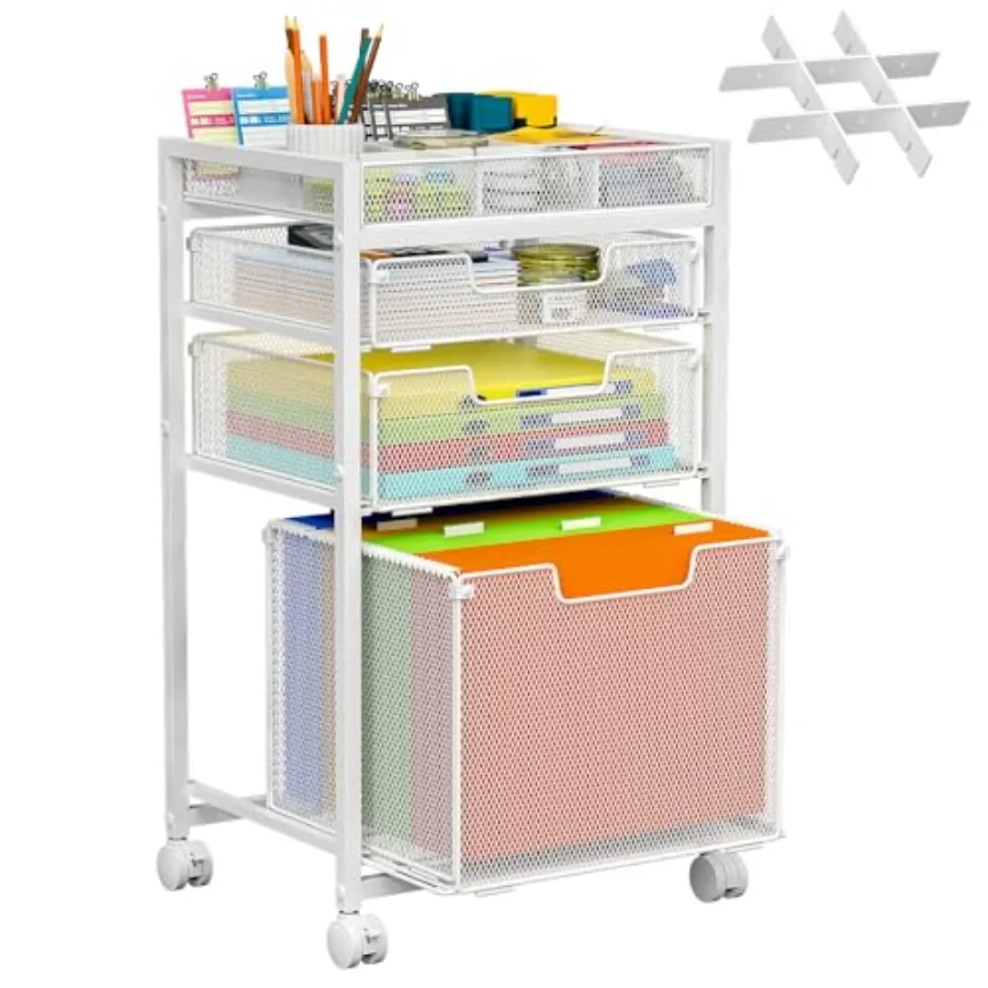 

Rolling File Cart with 3 Storage Drawers Under Desk Organizer with DIY Divider Moblie Filing Cabinet on Wheels Fits A4/Letter S