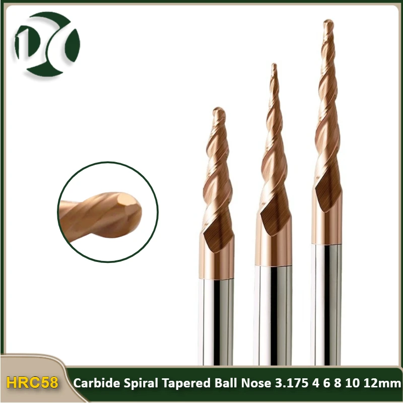 

Твердосплавная спиральная коническая сферическая концевая фреза, хвостовик 6 мм, 2 канавки, фреза, деревообрабатывающая фреза с ЧПУ 2D 3D, фреза по дереву